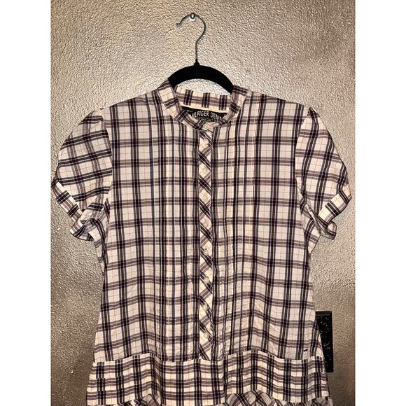 Hilfiger Denim Preppy Studious Black White Plaid Short Sleeves Drop Waist Dress - Picture 2 of 11